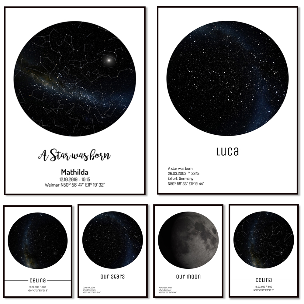 Star Map Poster - Impressão artificial de fases da lua-quente
